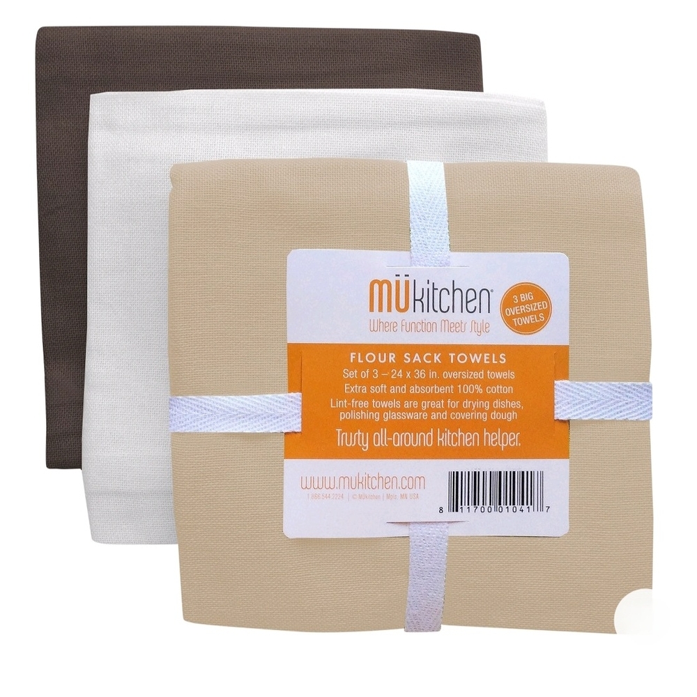 MuKitchen Flour Sack Towels Set - Brown, White, Cream